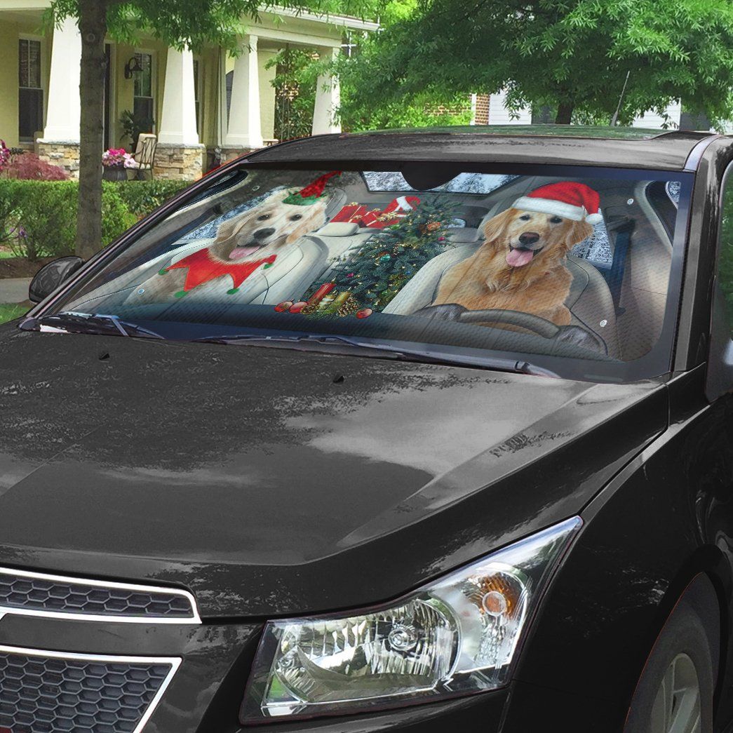 Gearhumans 3D Santa And Elf Golden Retriever Custom Car Auto Sunshade