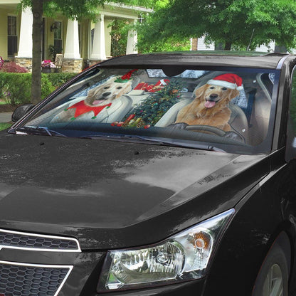 Gearhumans 3D Santa And Elf Golden Retriever Custom Car Auto Sunshade