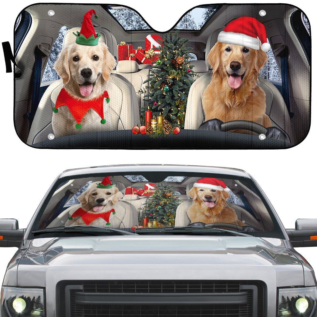 Gearhumans 3D Santa And Elf Golden Retriever Custom Car Auto Sunshade