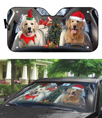 Gearhumans 3D Santa And Elf Golden Retriever Custom Car Auto Sunshade