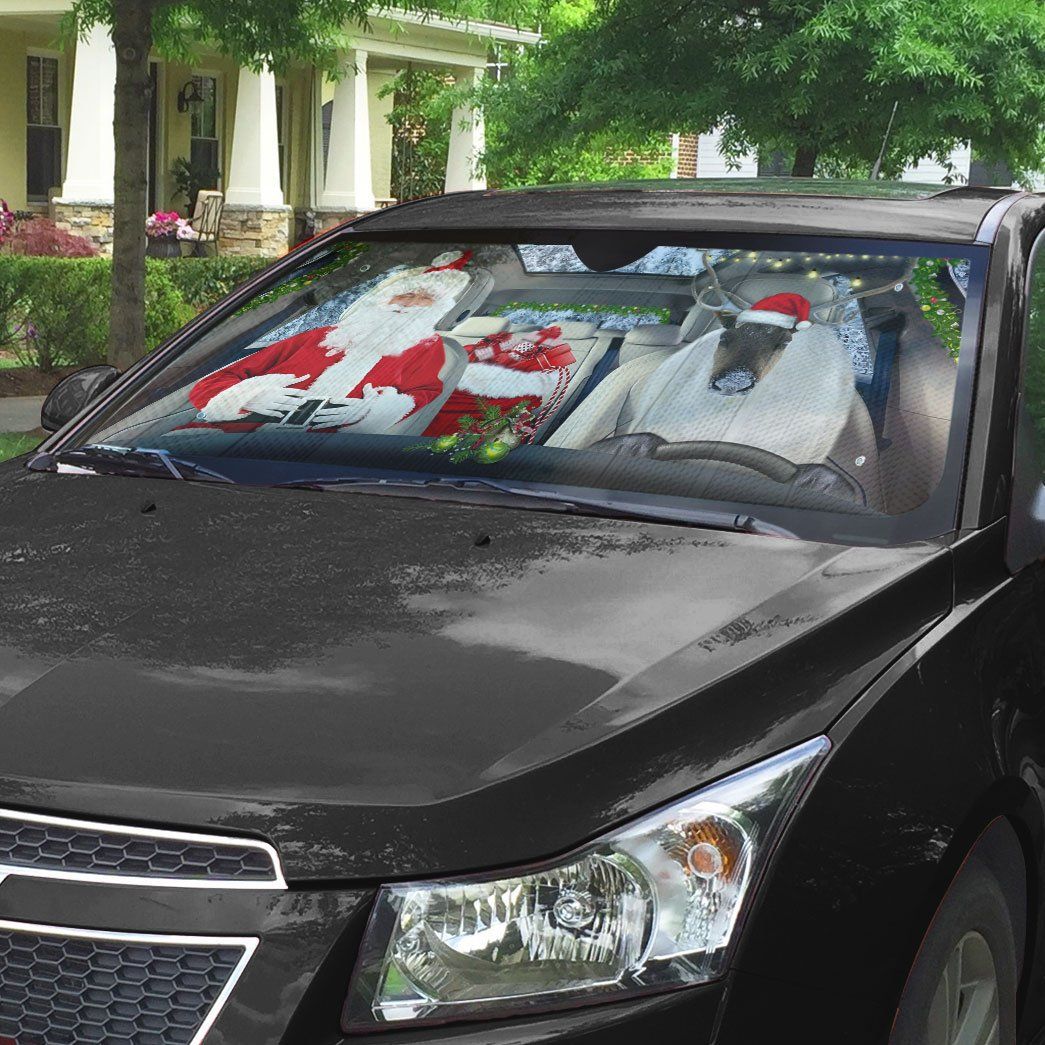 Gearhumans 3D Santa Claus Reindeer Custom Car Auto Sunshade