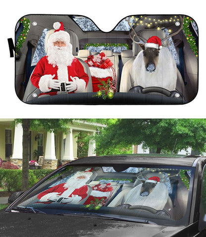 Gearhumans 3D Santa Claus Reindeer Custom Car Auto Sunshade