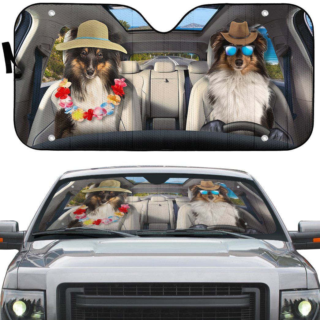 Gearhumans 3D Shetland Sheepdog Dog Auto Car Sunshade