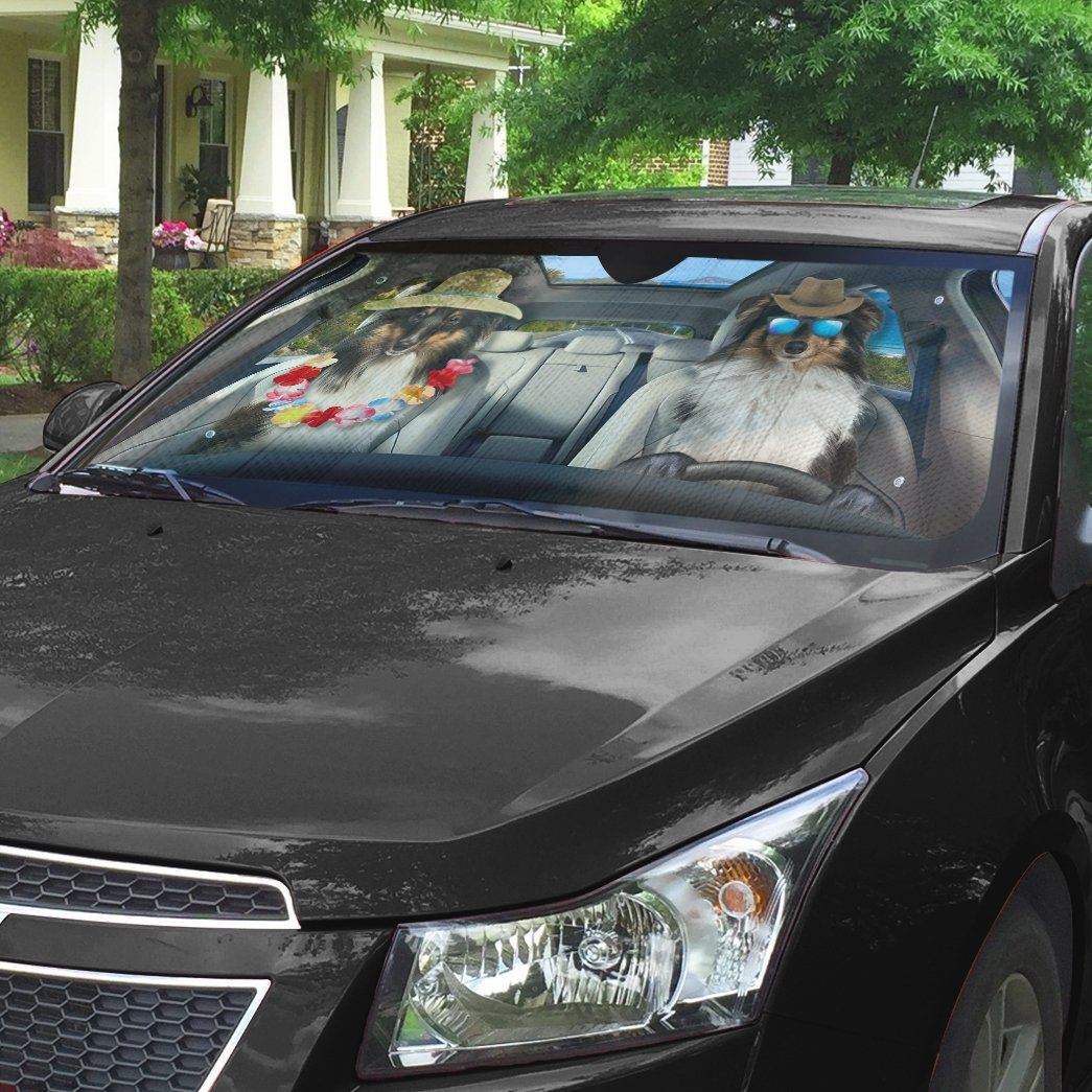 Gearhumans 3D Shetland Sheepdog Dog Auto Car Sunshade