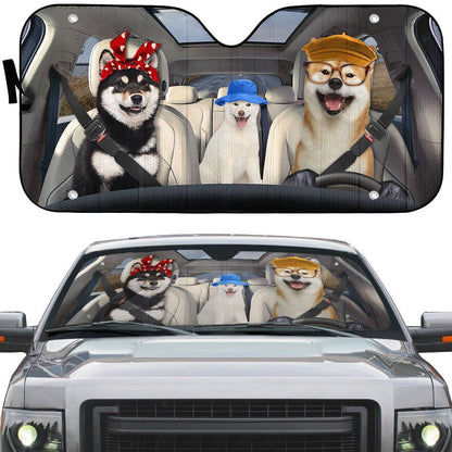 Gearhumans 3D Shiba Inu Dogs Custom Car Auto Sunshade
