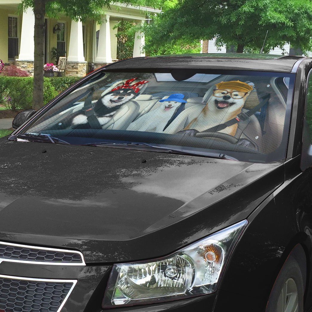Gearhumans 3D Shiba Inu Dogs Custom Car Auto Sunshade