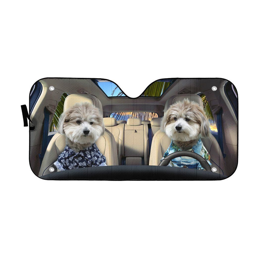Gearhumans 3D Shih Tzu Puppies Custom Car Auto Sunshade