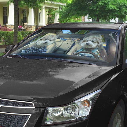 Gearhumans 3D Shih Tzu Puppies Custom Car Auto Sunshade