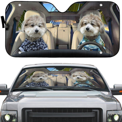Gearhumans 3D Shih Tzu Puppies Custom Car Auto Sunshade