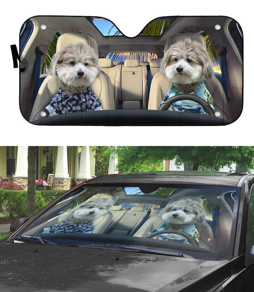 Gearhumans 3D Shih Tzu Puppies Custom Car Auto Sunshade