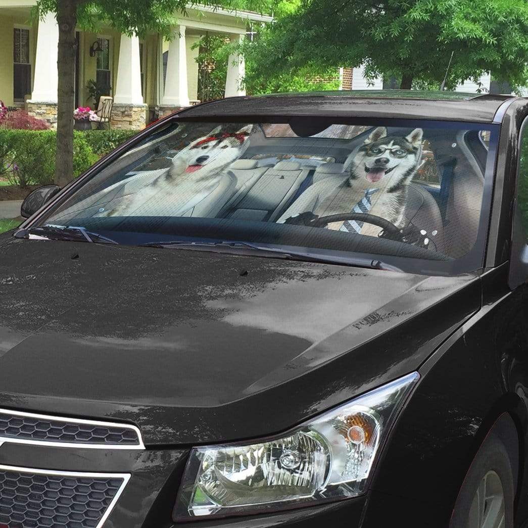 Gearhumans 3D Siberian Husky Dog Custom Car Auto Sunshade
