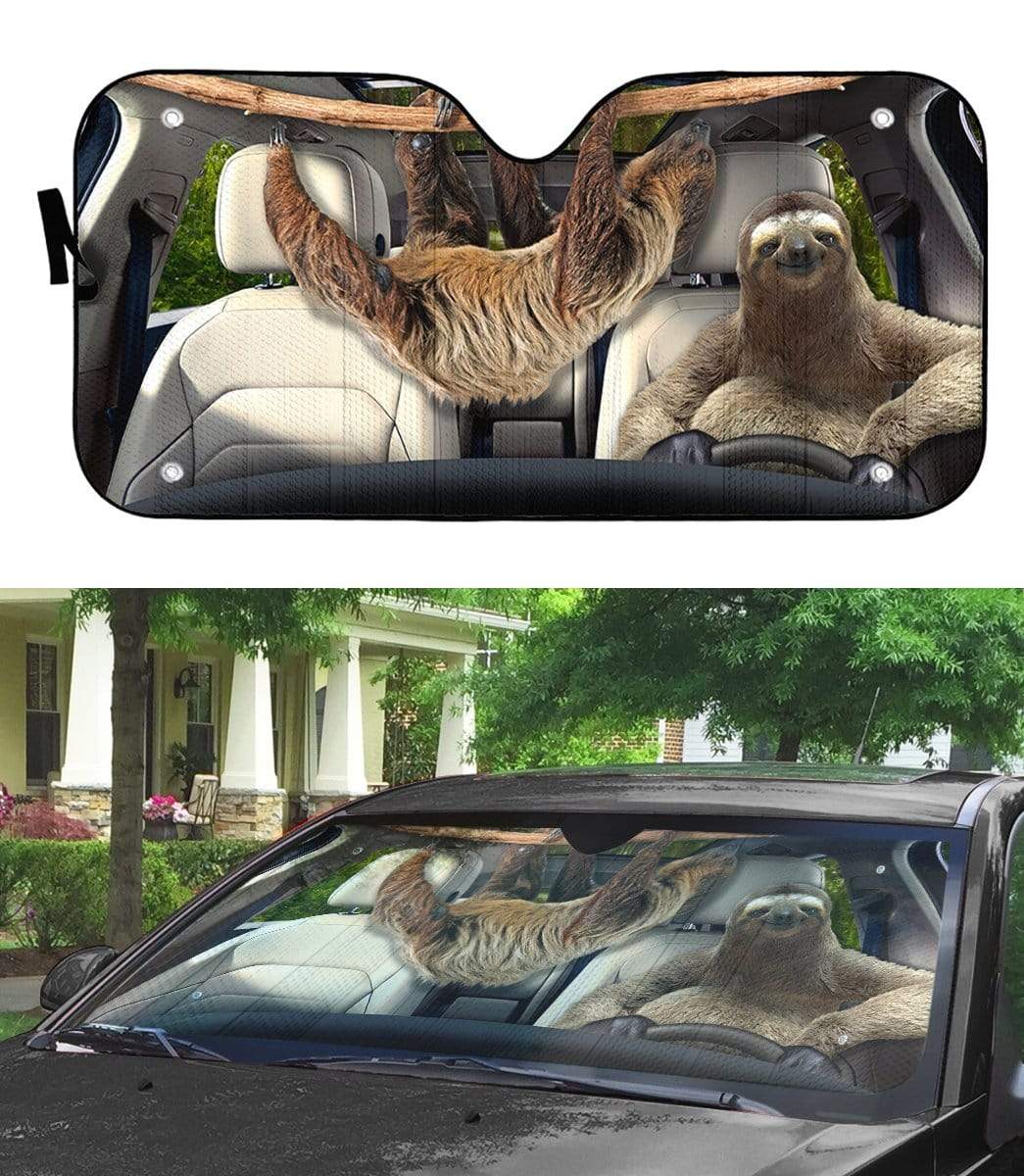 Gearhumans 3D Sloths Custom Car Auto Sunshade