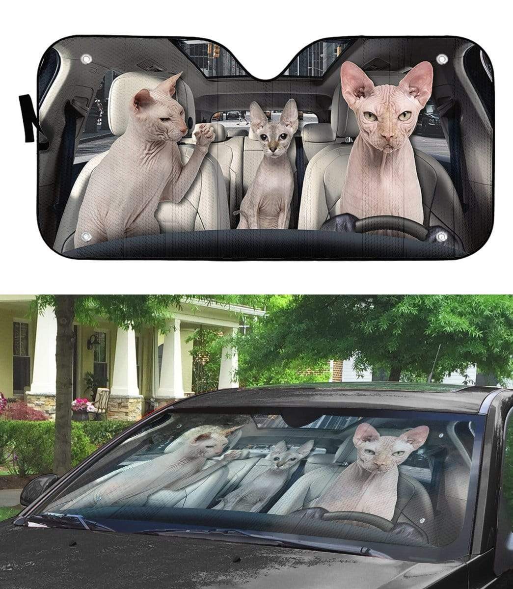 Gearhumans 3D Sphynx Cat Custom Car Auto Sunshade