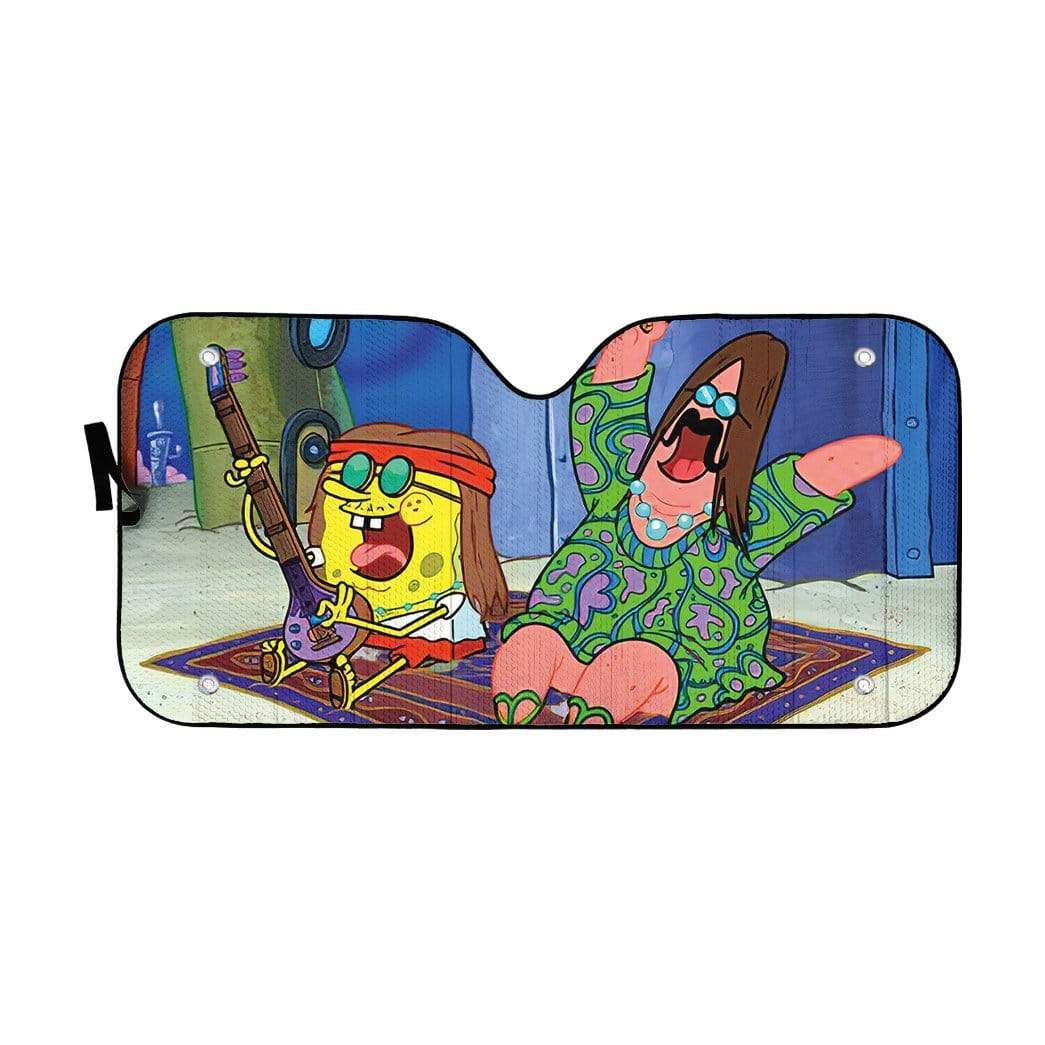 Gearhumans 3D Spongebob And Patrick Hippie Custom Car Auto Sunshade