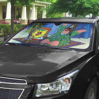 Gearhumans 3D Spongebob And Patrick Hippie Custom Car Auto Sunshade