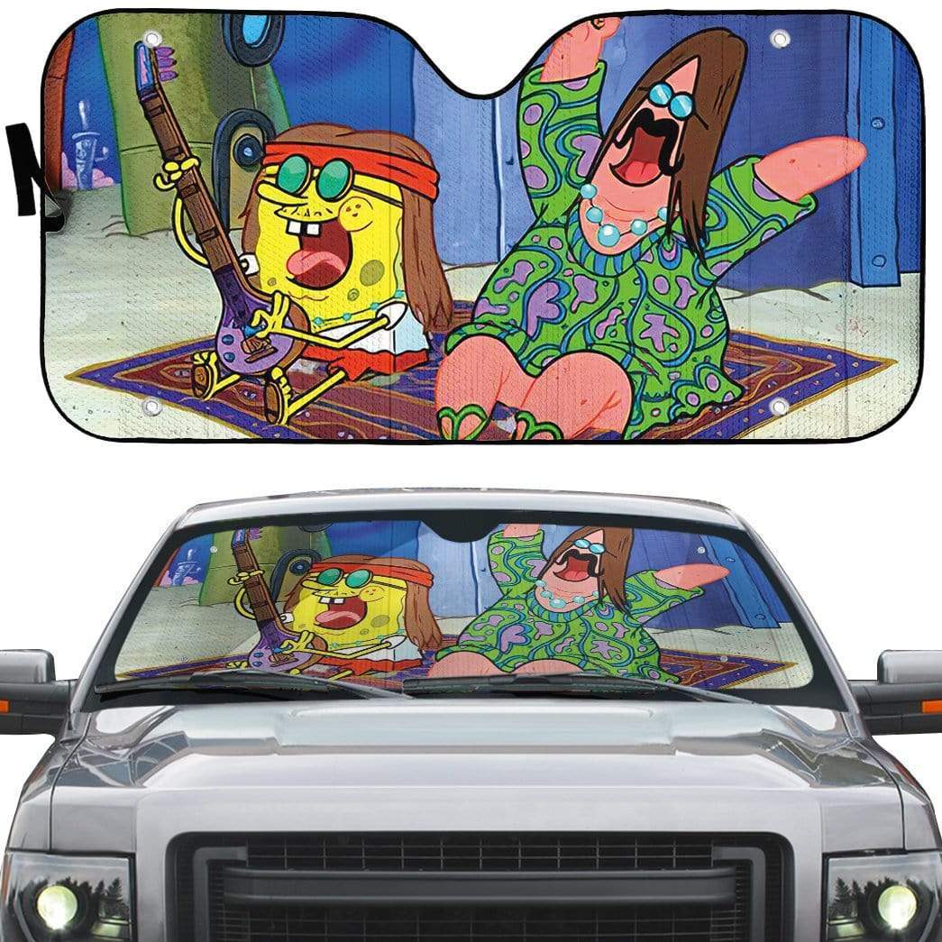 Gearhumans 3D Spongebob And Patrick Hippie Custom Car Auto Sunshade