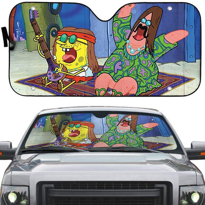 Gearhumans 3D Spongebob And Patrick Hippie Custom Car Auto Sunshade