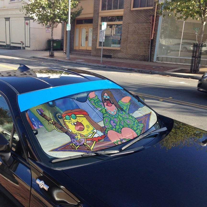 Gearhumans 3D Spongebob And Patrick Hippie Custom Car Auto Sunshade