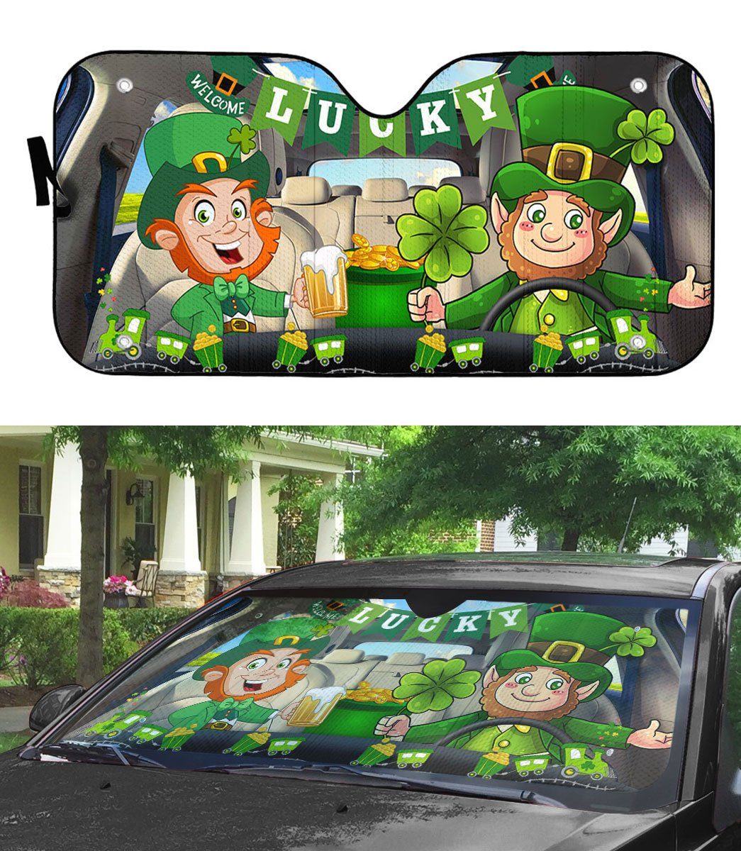 Gearhumans 3D St Patricks Day Leprechaun Custom Car Auto Sunshade