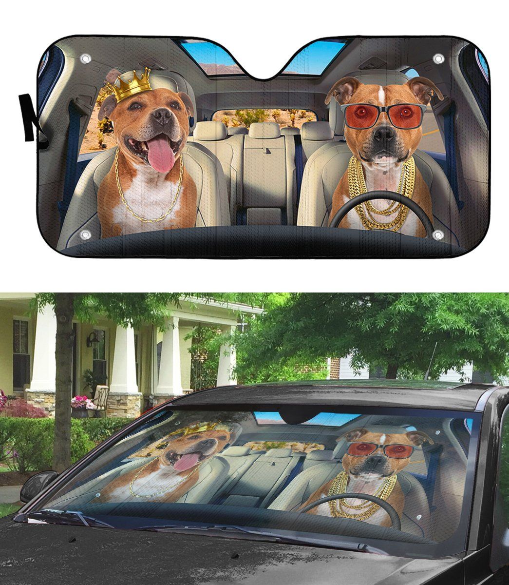 Gearhumans 3D Staffordshire Bull Terrier Dog Auto Car Sunshade