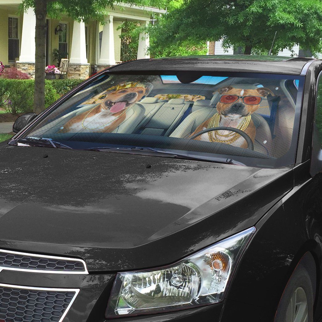 Gearhumans 3D Staffordshire Bull Terrier Dog Auto Car Sunshade
