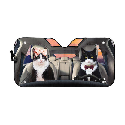 Gearhumans 3D Texudo Couple Cat Auto Car Sunshade