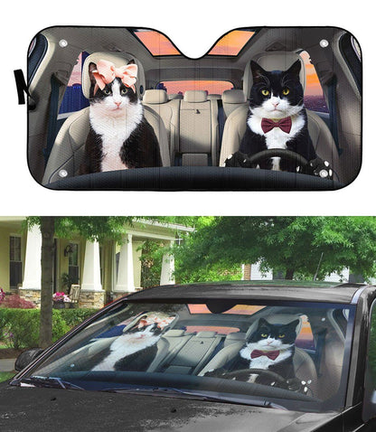 Gearhumans 3D Texudo Couple Cat Auto Car Sunshade