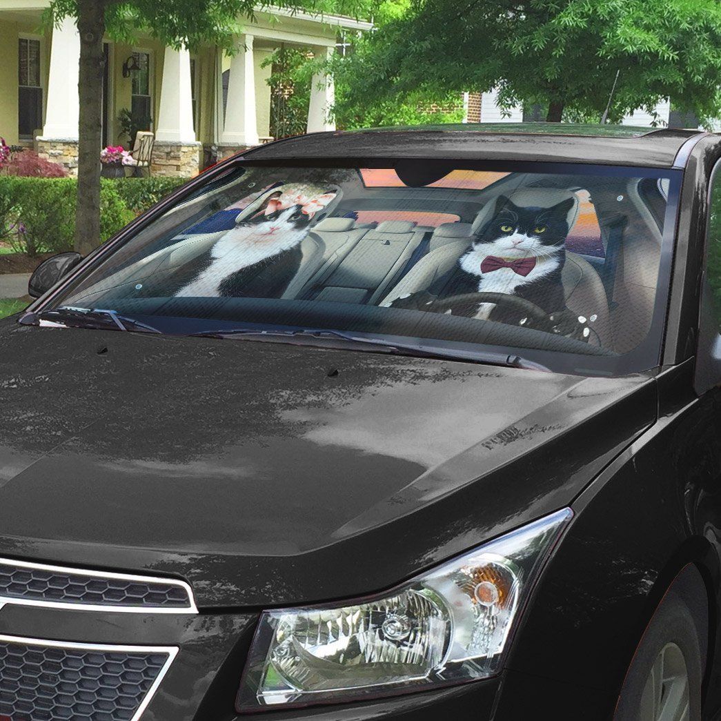 Gearhumans 3D Texudo Couple Cat Auto Car Sunshade