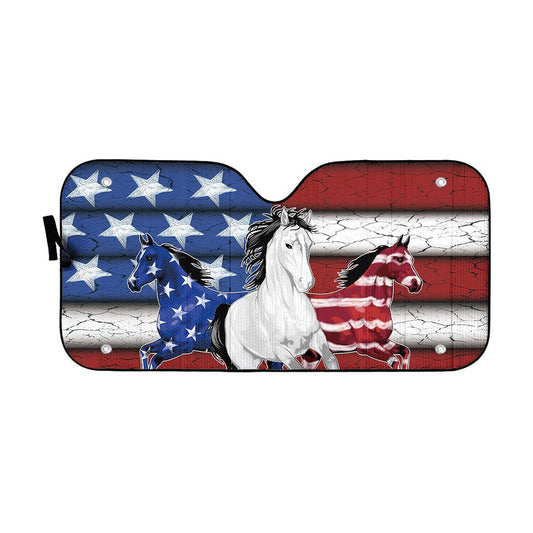 Gearhumans 3D Three Horses American Flag Custom Car Auto Sunshade