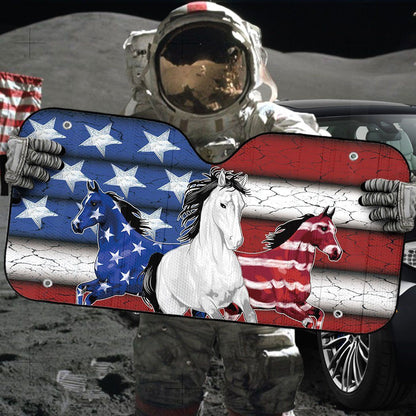 Gearhumans 3D Three Horses American Flag Custom Car Auto Sunshade