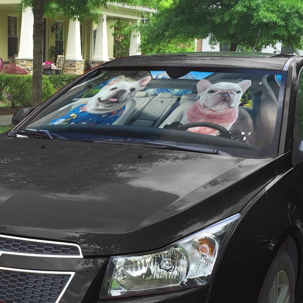 Gearhumans 3D Two Bulldog In Car Custom Car Auto Sunshade