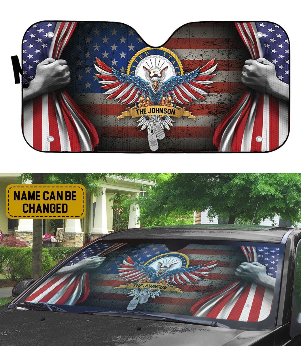 Gearhumans 3D US Navy 4th July Custom Name Car Auto Sunshade