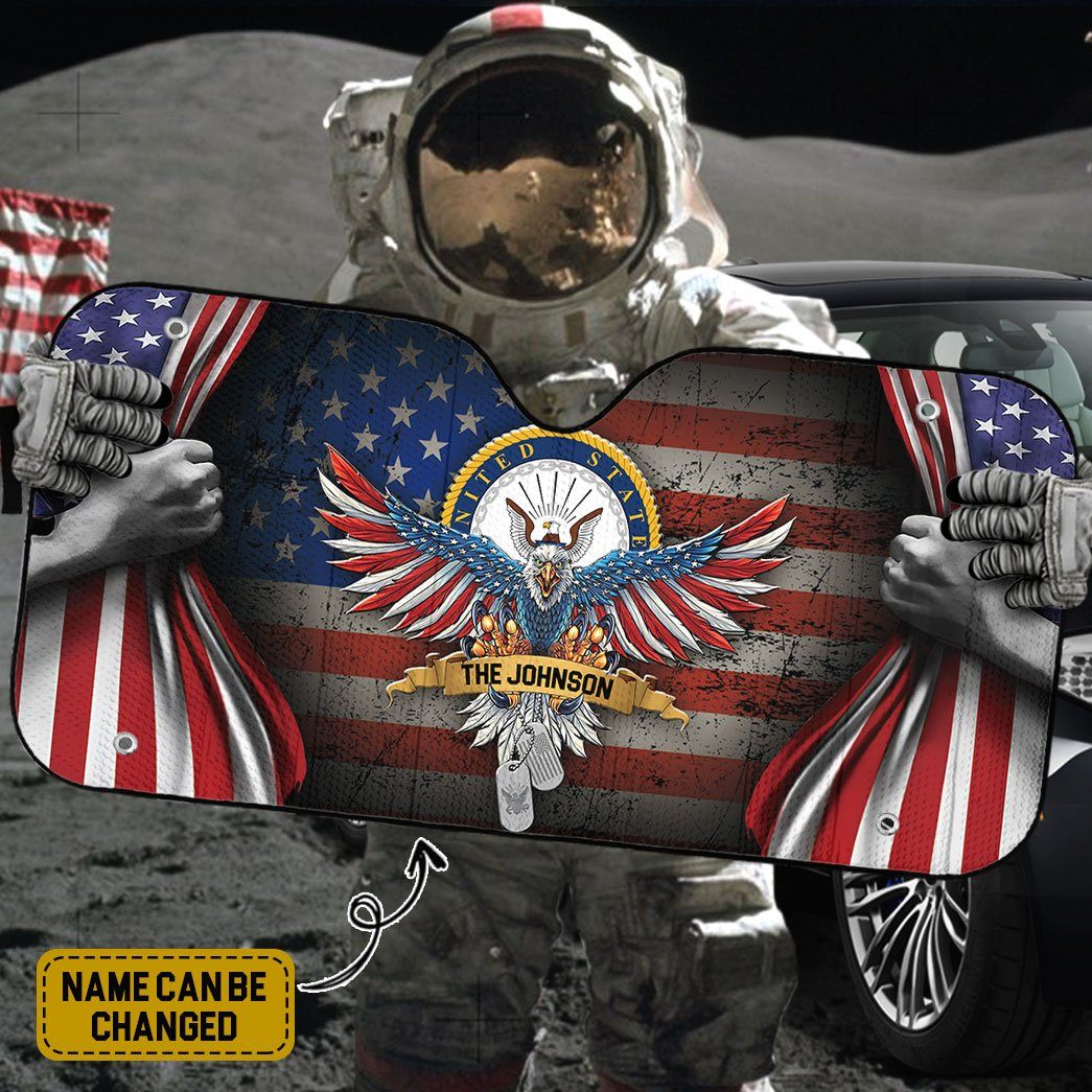 Gearhumans 3D US Navy 4th July Custom Name Car Auto Sunshade