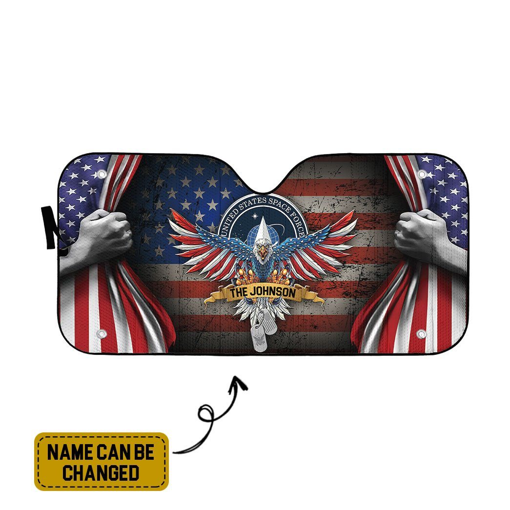 Gearhumans 3D US Space Force 4th July Custom Name Car Auto Sunshade