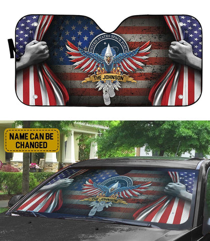 Gearhumans 3D US Space Force 4th July Custom Name Car Auto Sunshade