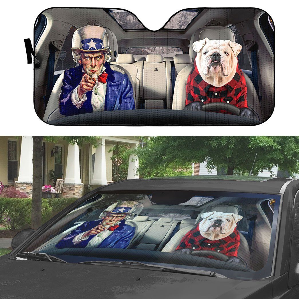 Gearhumans 3D Uncle Sam And Bulldog Custom Car Auto Sunshade