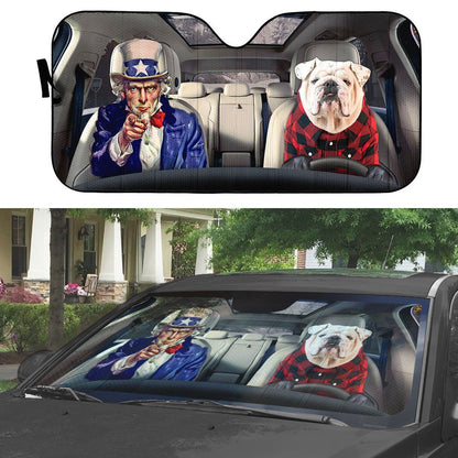 Gearhumans 3D Uncle Sam And Bulldog Custom Car Auto Sunshade