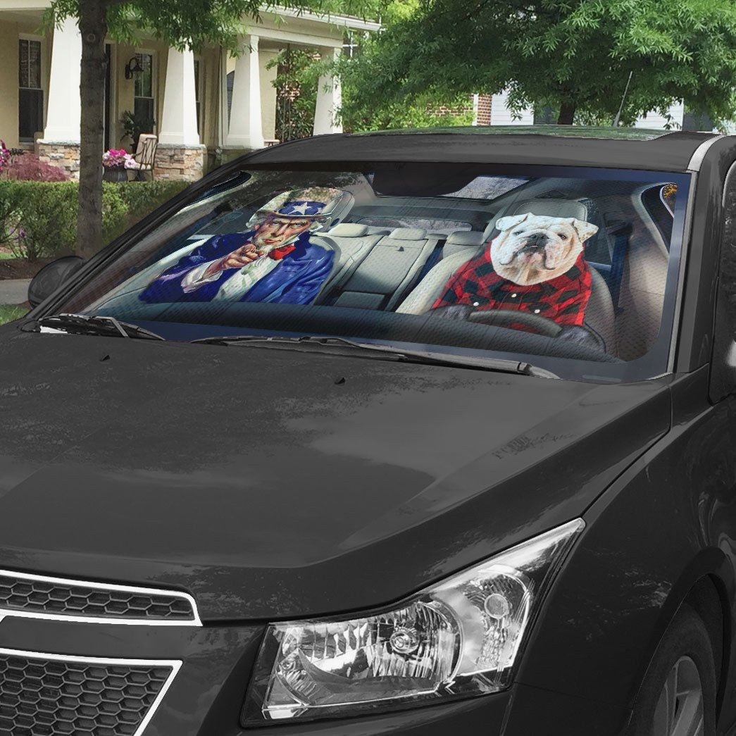 Gearhumans 3D Uncle Sam And Bulldog Custom Car Auto Sunshade