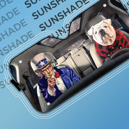 Gearhumans 3D Uncle Sam And Bulldog Custom Car Auto Sunshade