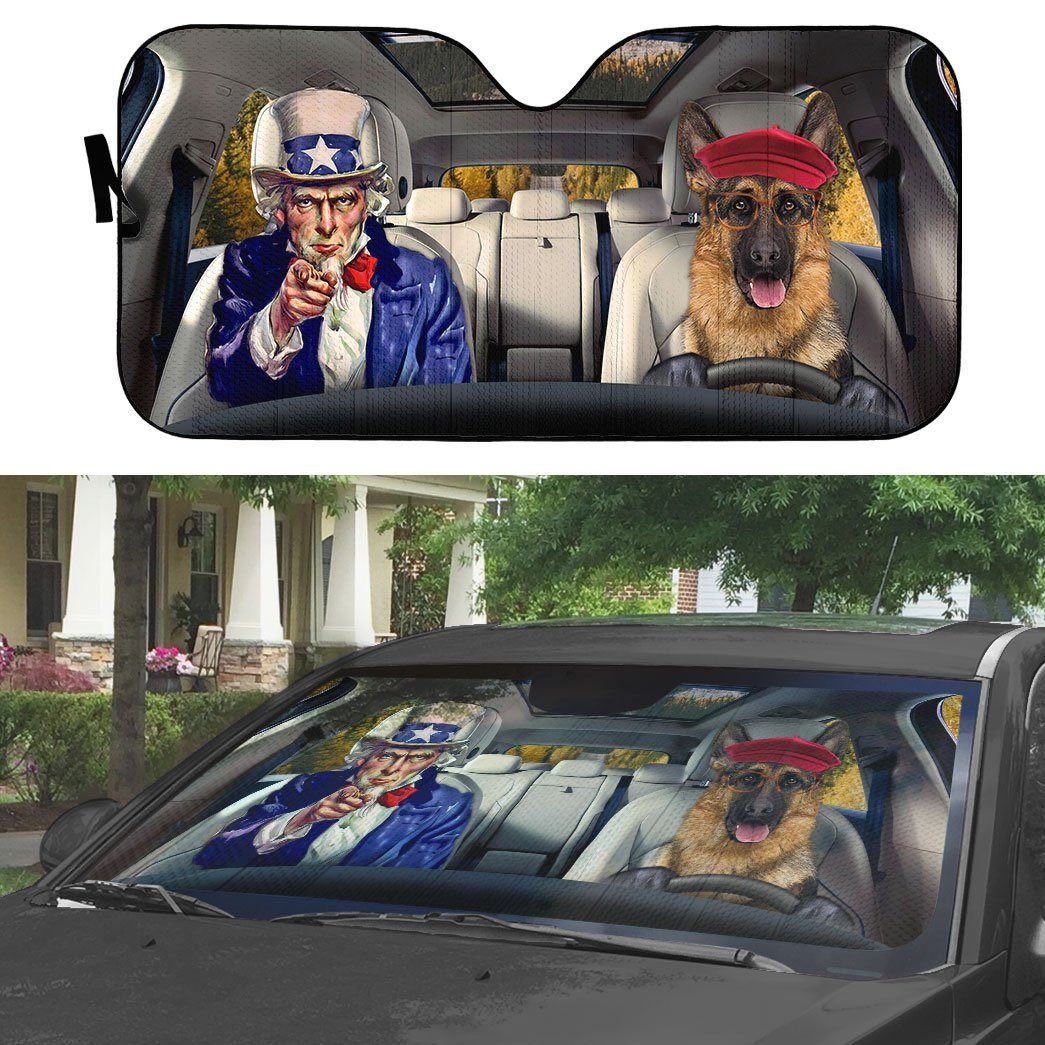 Gearhumans 3D Uncle Sam And German Shepherds Custom Car Auto Sunshade