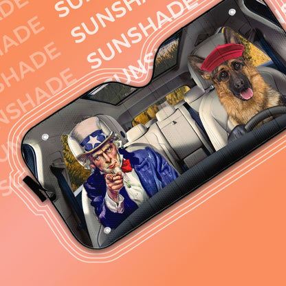 Gearhumans 3D Uncle Sam And German Shepherds Custom Car Auto Sunshade