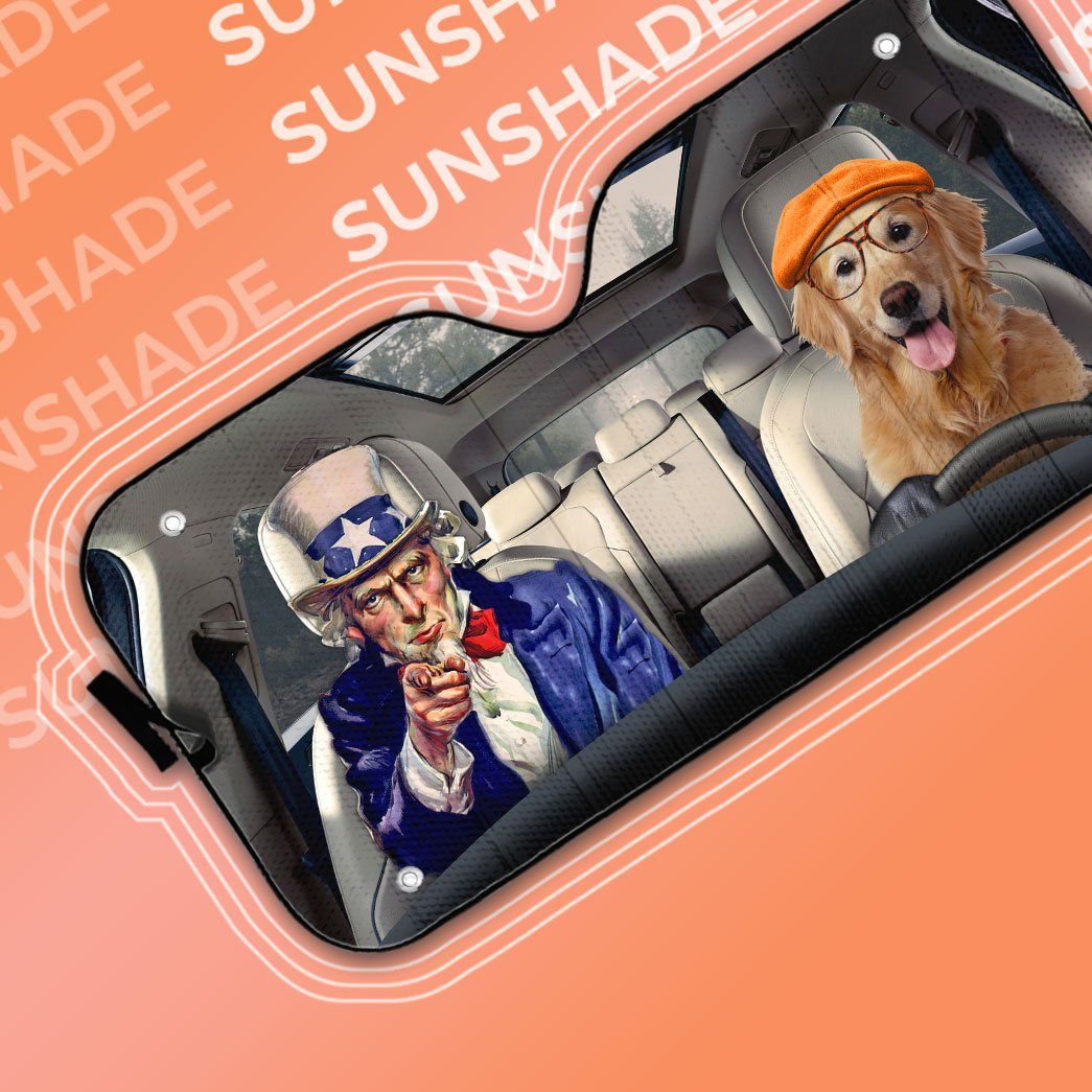Gearhumans 3D Uncle Sam And Golden Retriever Custom Car Auto Sunshade