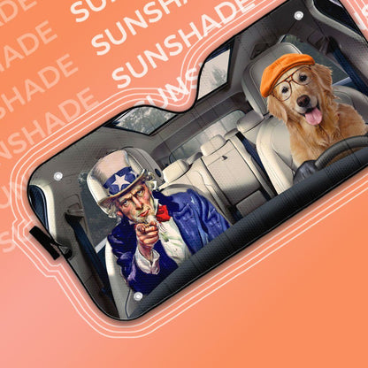 Gearhumans 3D Uncle Sam And Golden Retriever Custom Car Auto Sunshade
