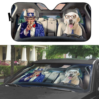 Gearhumans 3D Uncle Sam And Labrador Retriever Custom Car Auto Sunshade