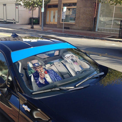 Gearhumans 3D Uncle Sam And Labrador Retriever Custom Car Auto Sunshade
