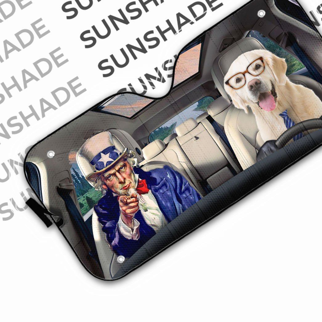 Gearhumans 3D Uncle Sam And Labrador Retriever Custom Car Auto Sunshade
