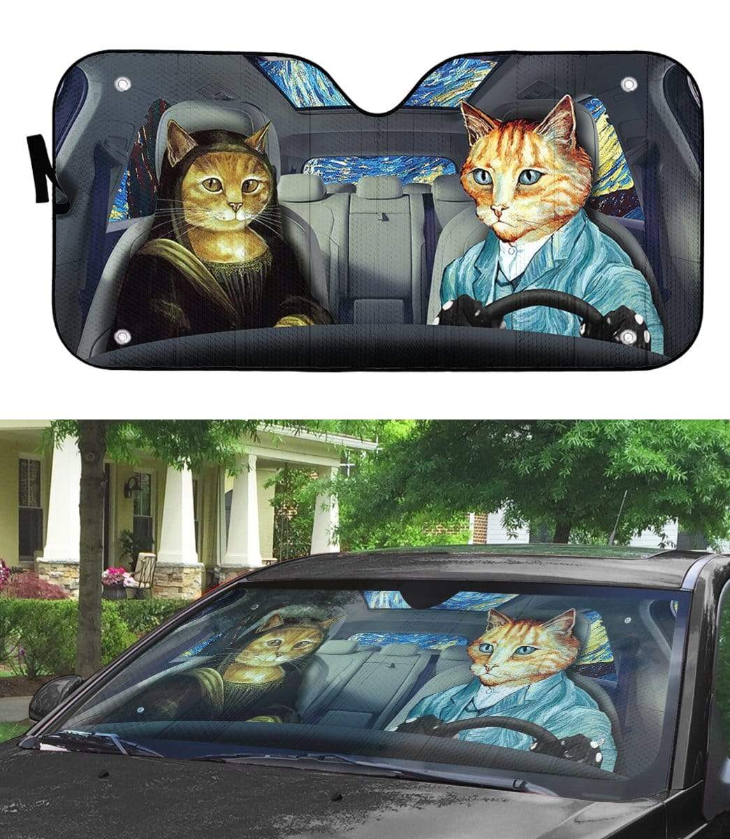 Gearhumans 3D Van Gogh And Mona Lisa Custom Car Auto Sunshade