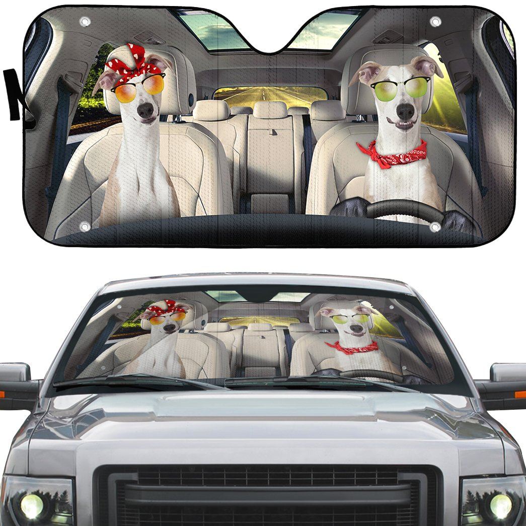 Gearhumans 3D Whippet Dog Auto Car Sunshade