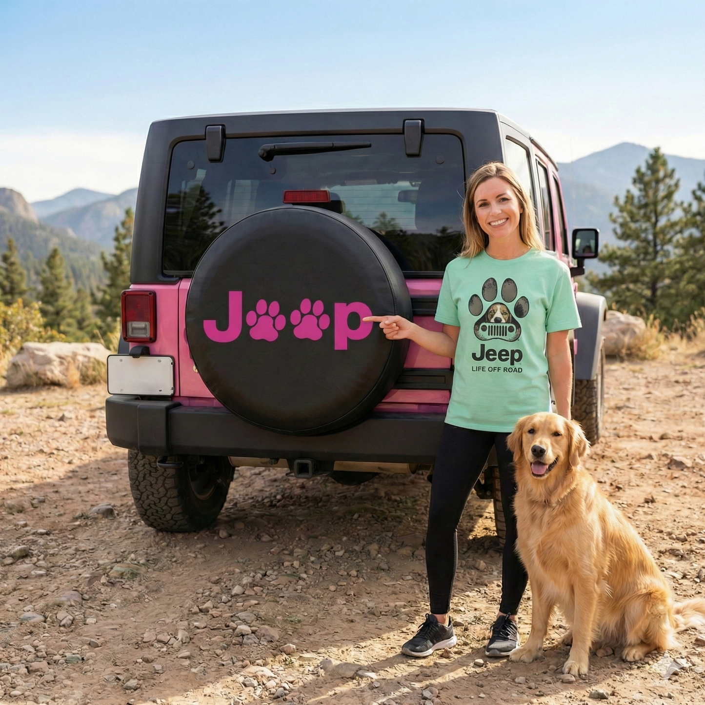 Pink Jeep Side Fender Dog Paws Car Leather Spare Tire Cover