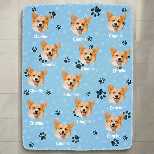 Custom Pet Face - Personalized Monogrammed Dog Photo Blanket - PersonalizedFury